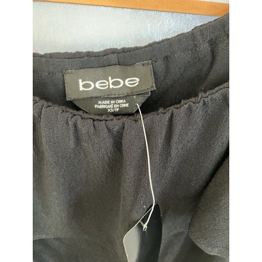 NWT BEBE L/S Off Shoulder Top, XSmall Blouse w/ Detach Straps Black MSRP $69 - Picture 4 of 9